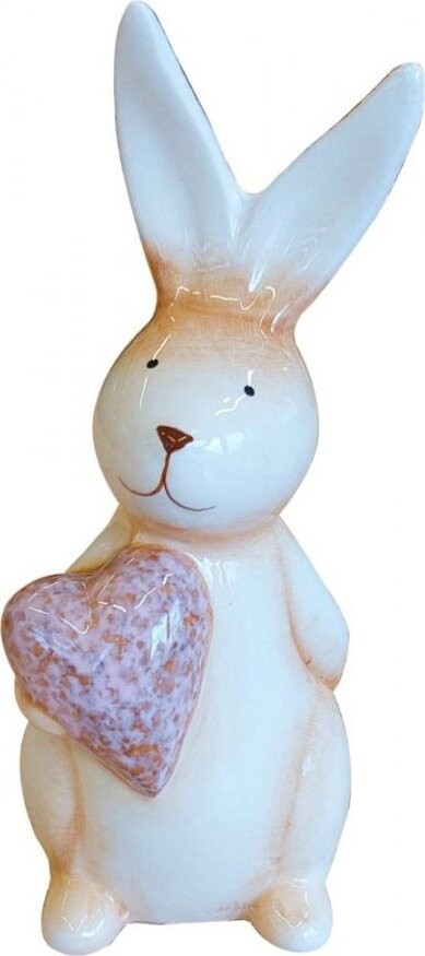 GOBA Veľkonočná dekorácia – Zajačik keramický s ružovým srdcom, 17 cm