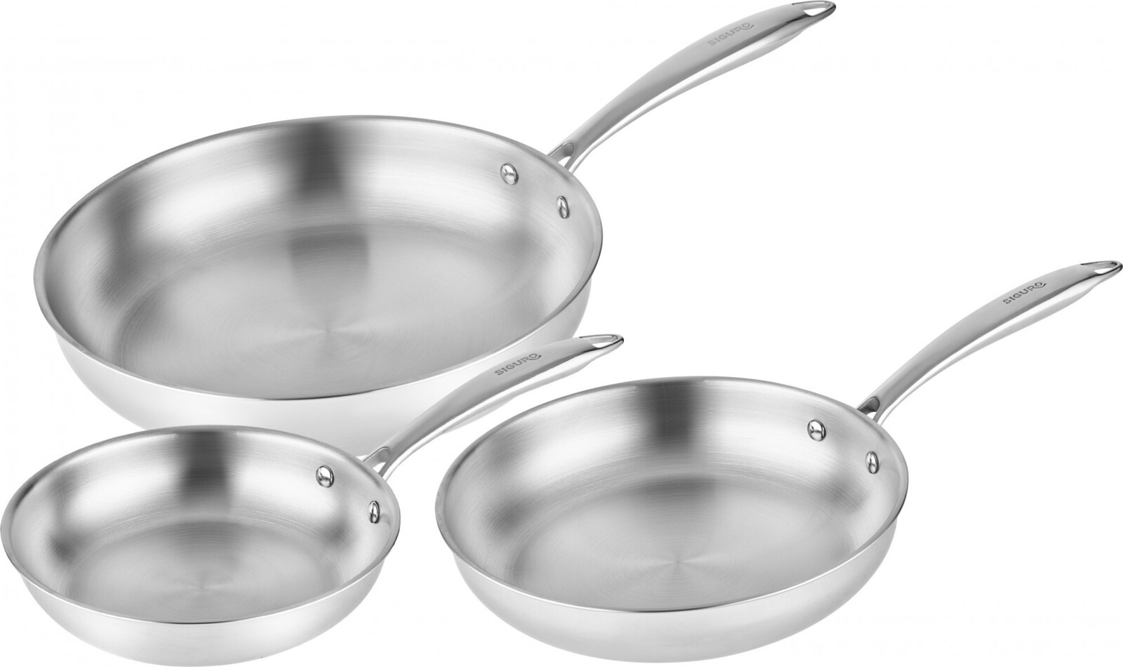 Siguro Sada Panvíc Pure Delight, priemer 28 + 24 + 20 cm, prémiová nehrdzavejúca oceľ, 3 ks