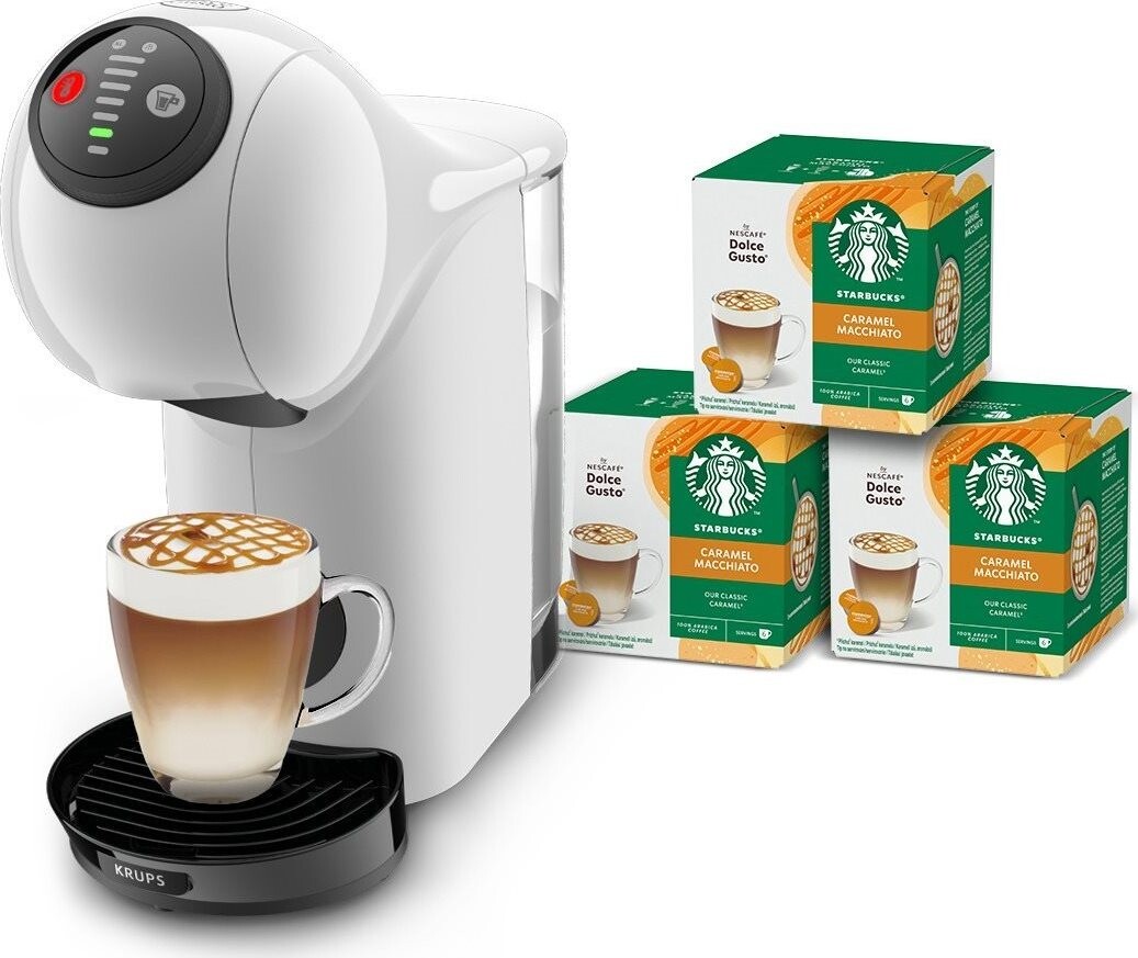 KRUPS KP243110CE Nescafé Dolce Gusto Genio S, darčeková súprava s 36 kapsulami STARBUCKS Caramel Macc