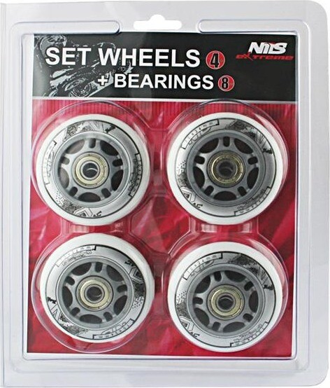 NILS EXTREME Zostava bielych PU koliesok 84 × 24 + ložiská ABEC7