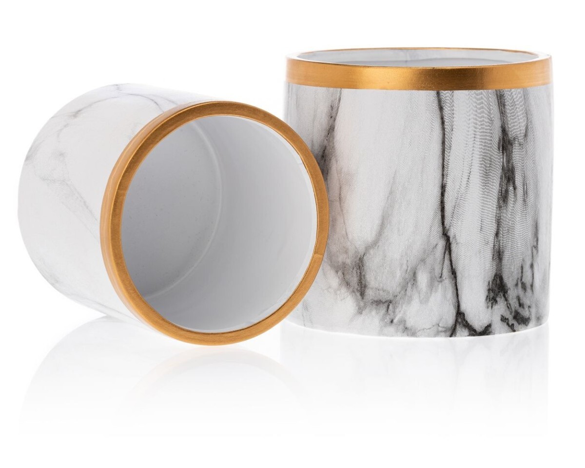 Sada 2 ks květináčů Sona Marbling Gold 11 cm bílý mramor/zlatá