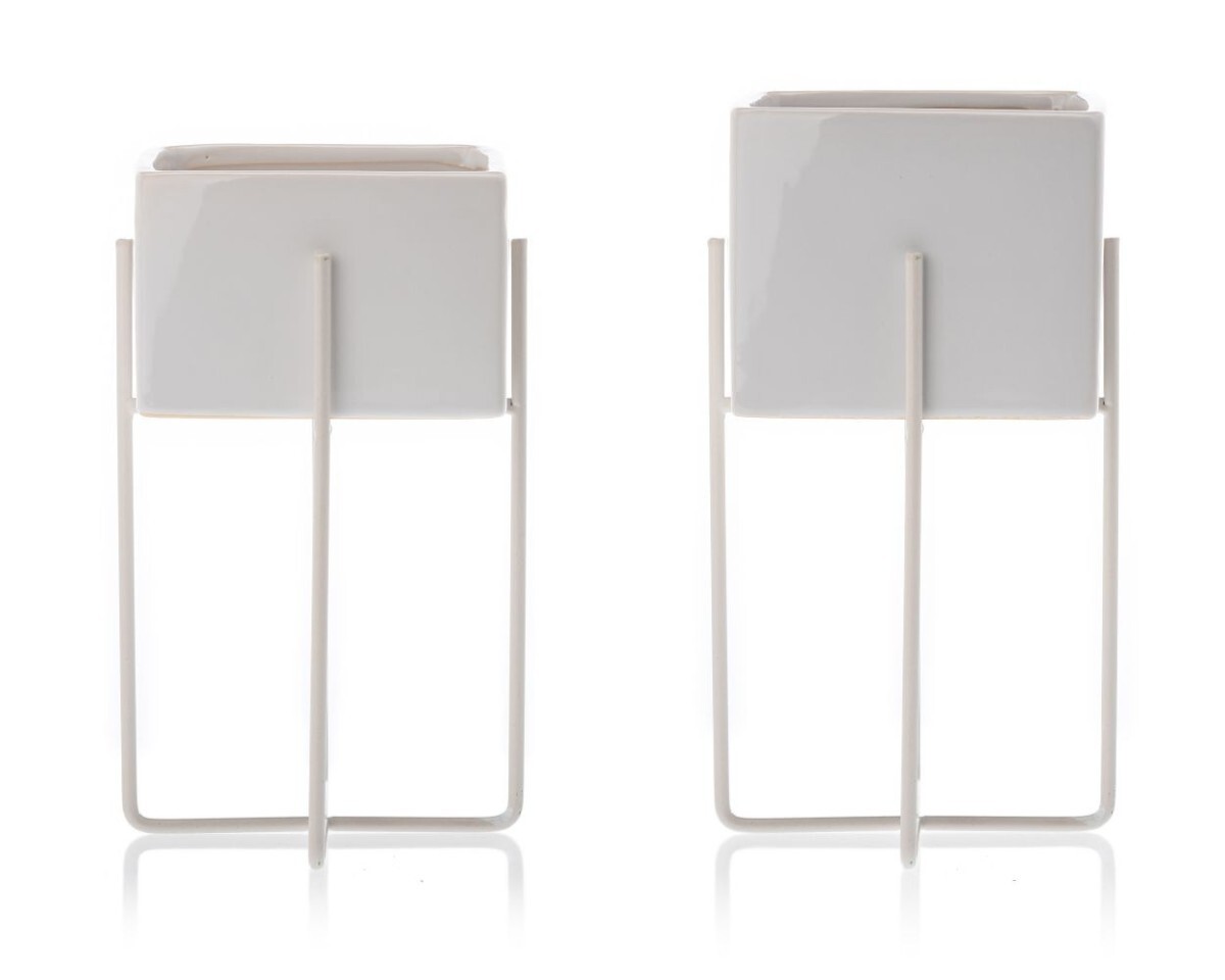 Sada 2 květináčů na stojanu MIZU bílá