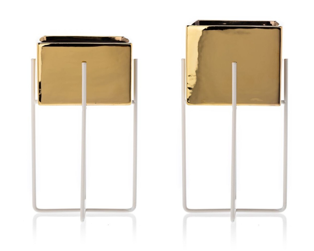 Sada 2 květináčů na stojanu MIZU zlatá