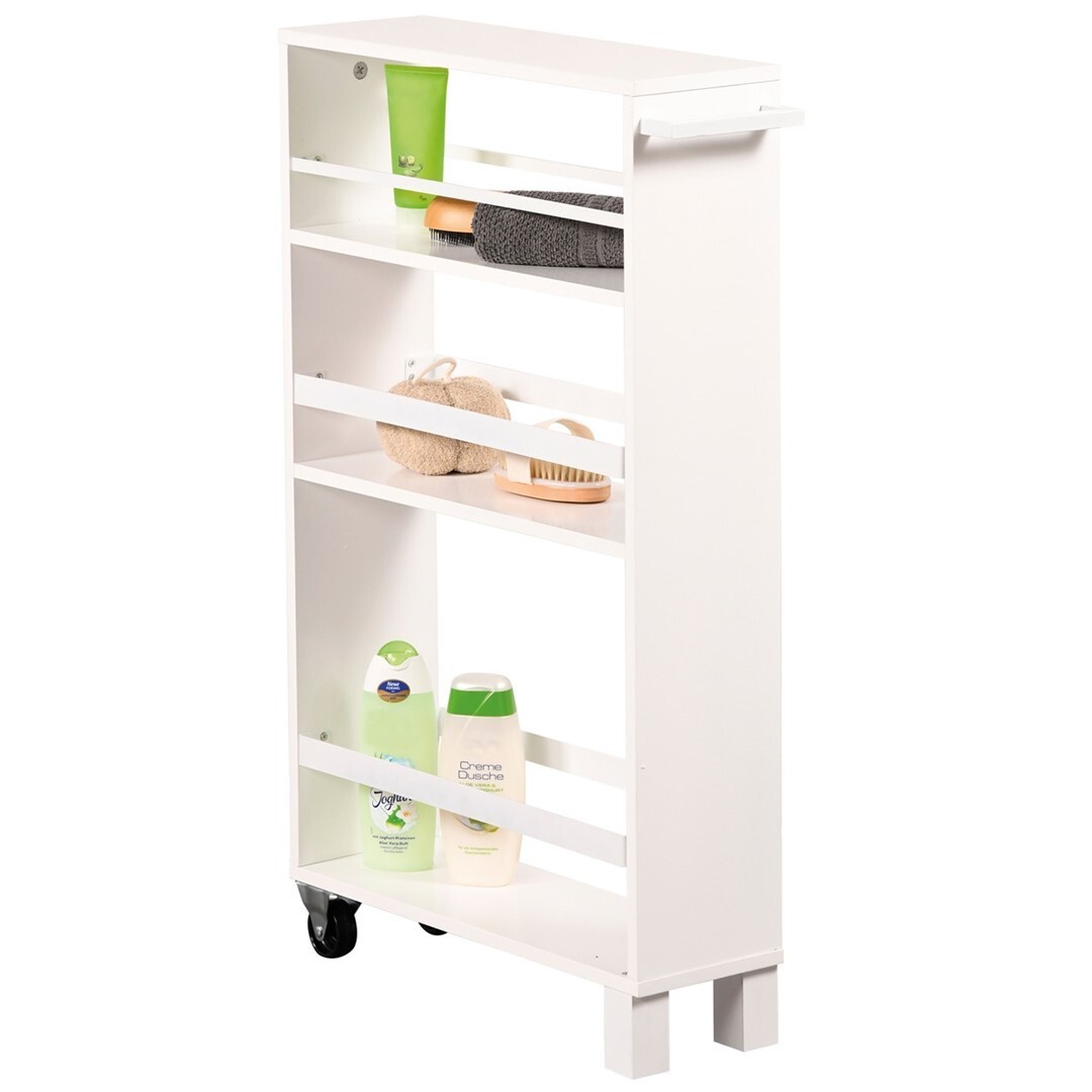 Úzký kuchyňský regál na kolečkách SAMMY bílý