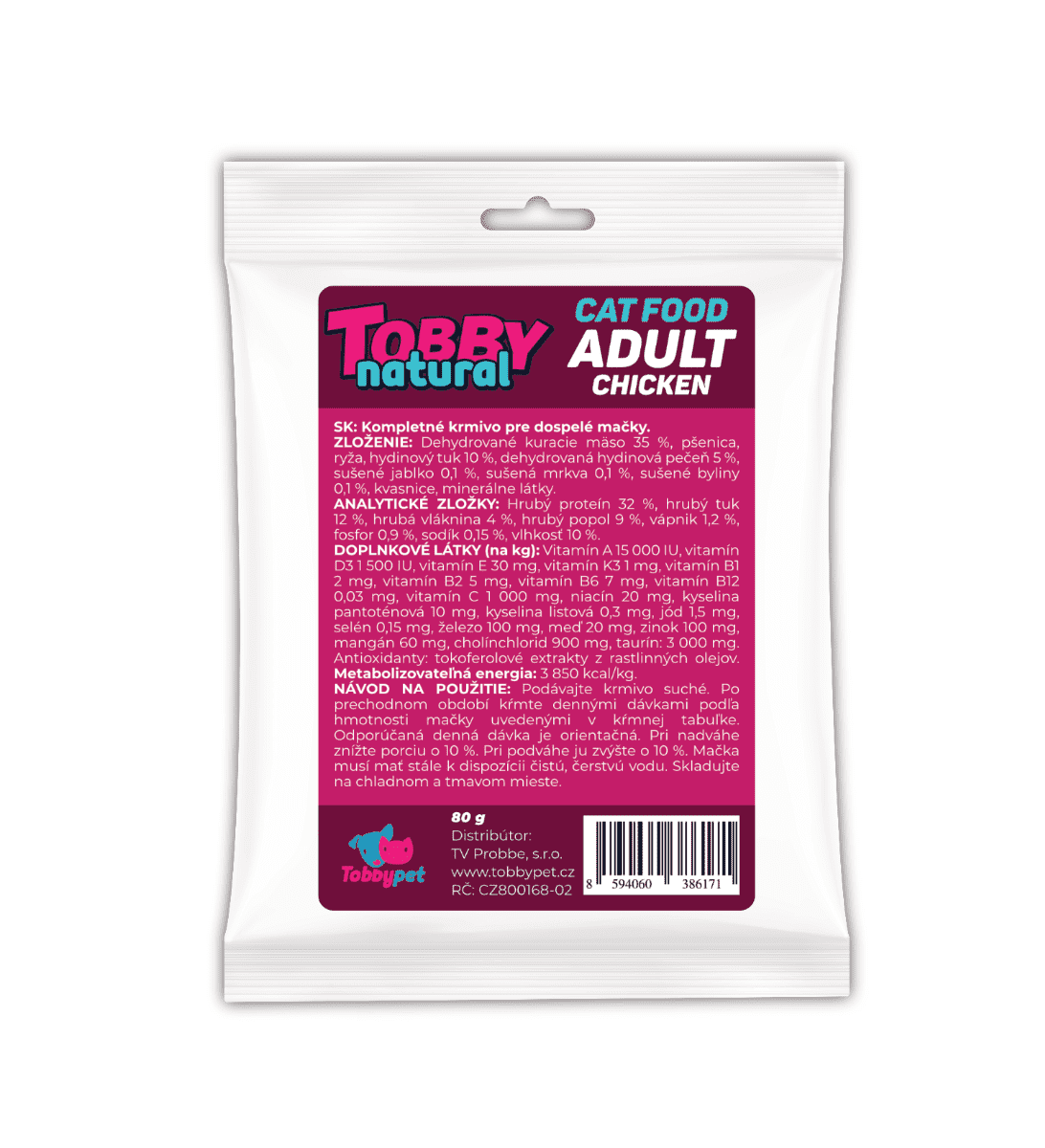 Vzorka - Tobby Natural Cat Adult Chicken - 80g