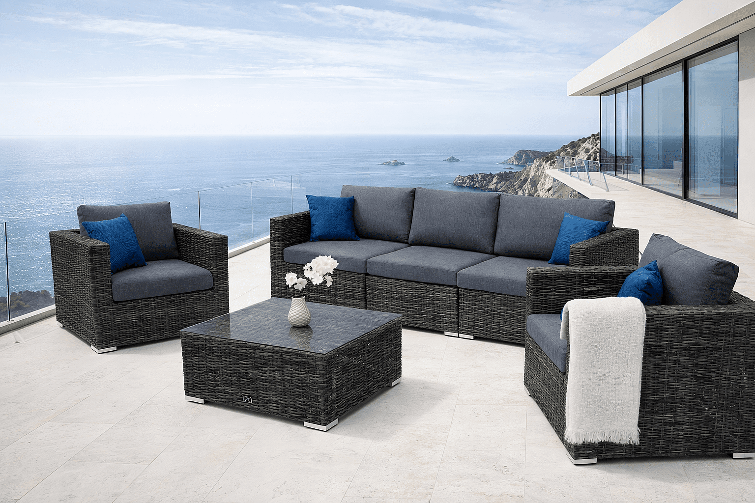 DEOKORK Ratanová variabilná zostava MALIBU pre 5 osôb (sivá)