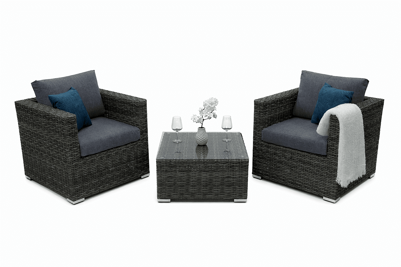 DEOKORK Ratanová variabilná zostava MALIBU pre 2 osoby (sivá)