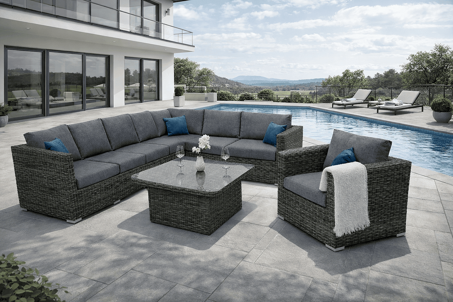 DEOKORK Ratanová variabilná zostava MALIBU pre 6 osôb (sivá)