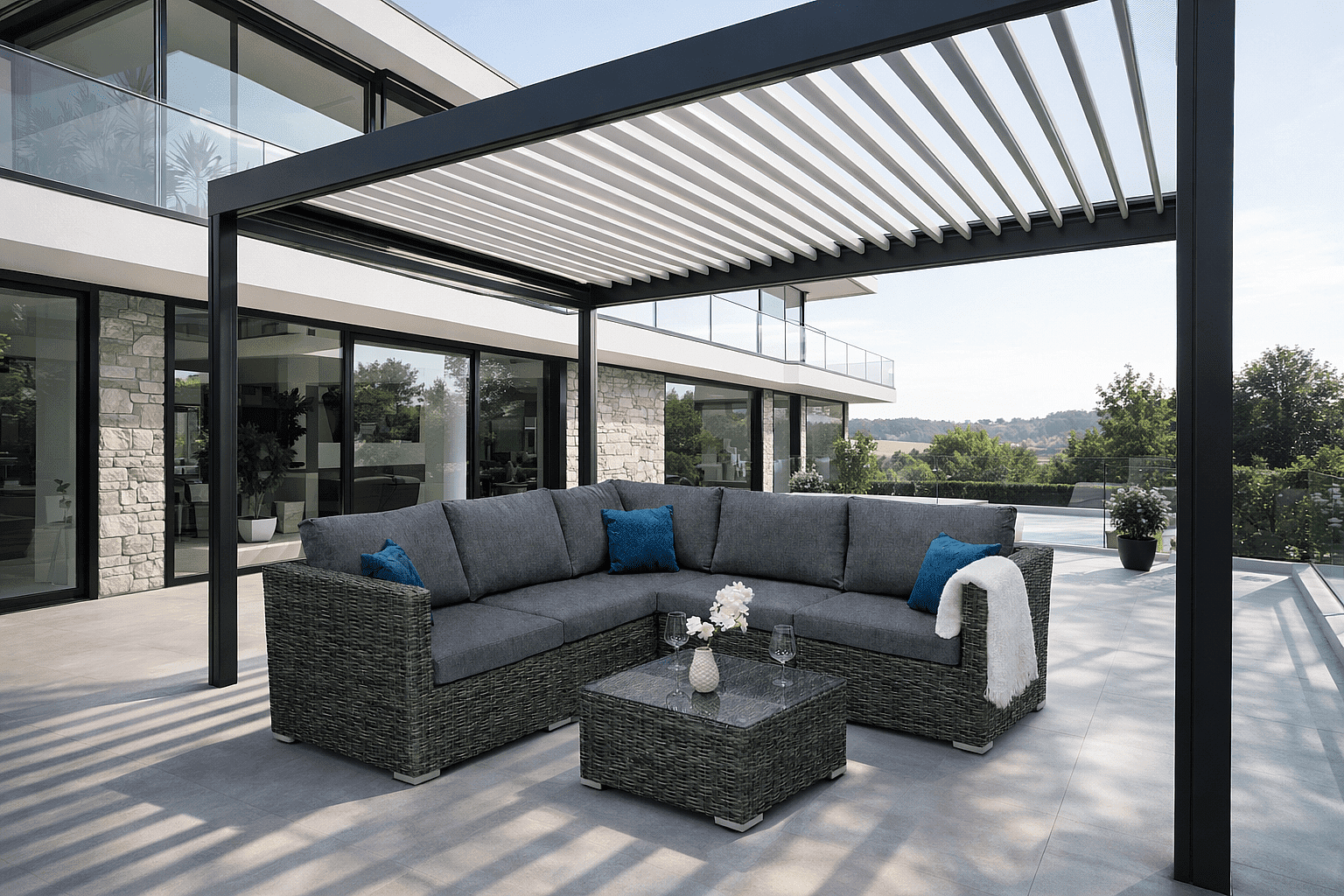 DEOKORK Ratanová variabilná rohová zostava MALIBU pre 5 osôb (sivá)