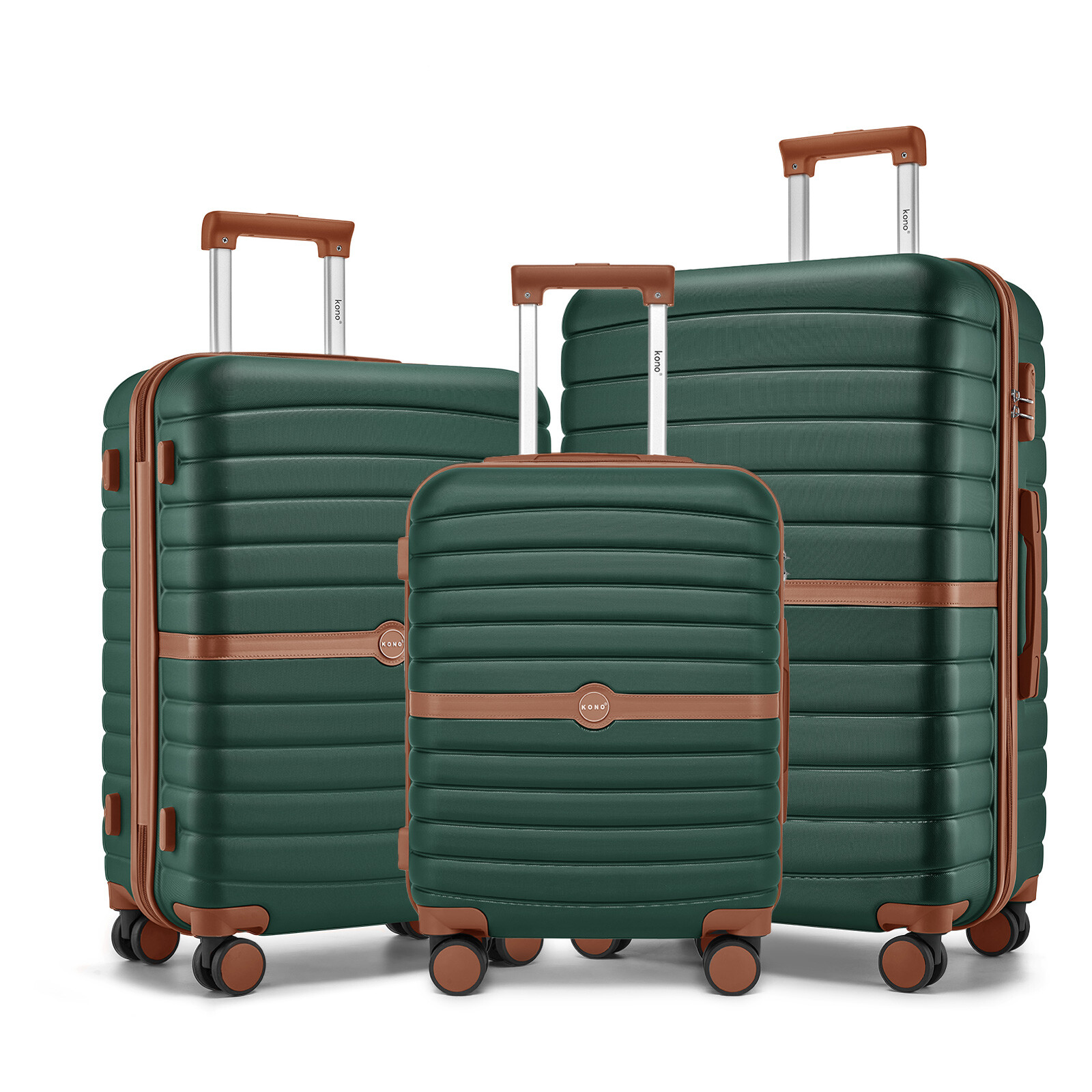 3dielna sada cestovných kufrov ABS + PC Kono - 36/62/94 L - tmavozelená