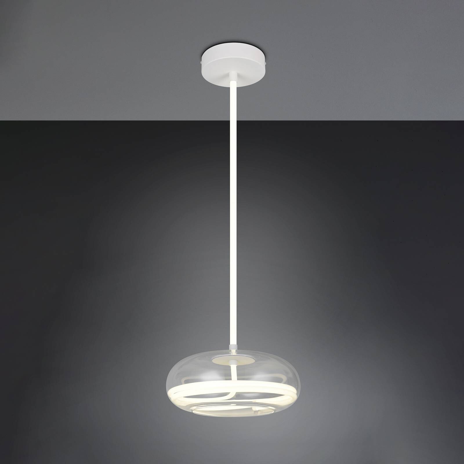 LED závesné svietidlo Tarsia, biela matná, Ø 40 cm, sklo