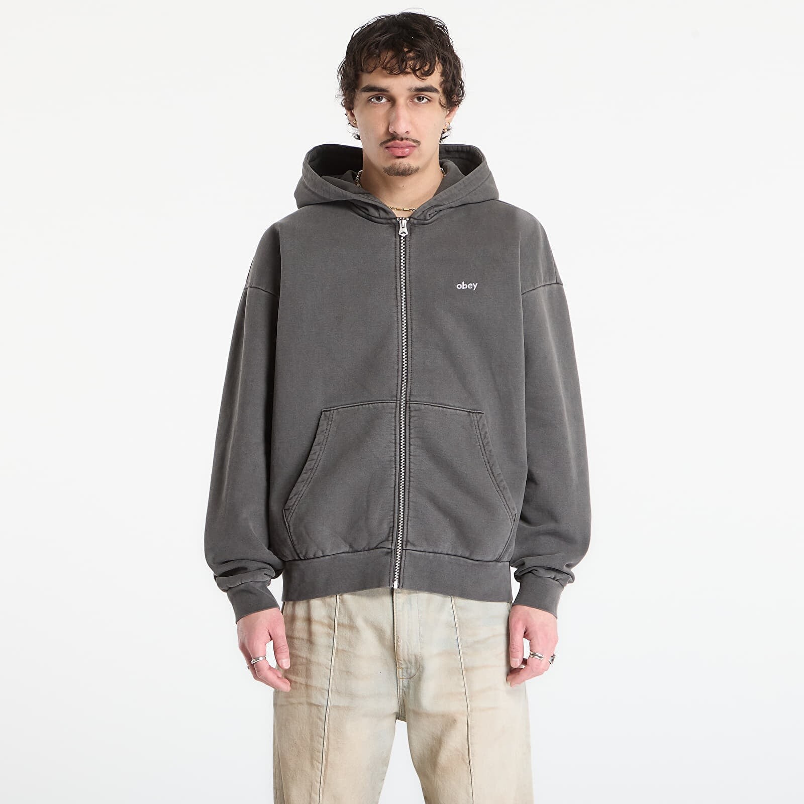 Mikina OBEY Lowercase Pigment Zip Hood Pigment Digital Black L