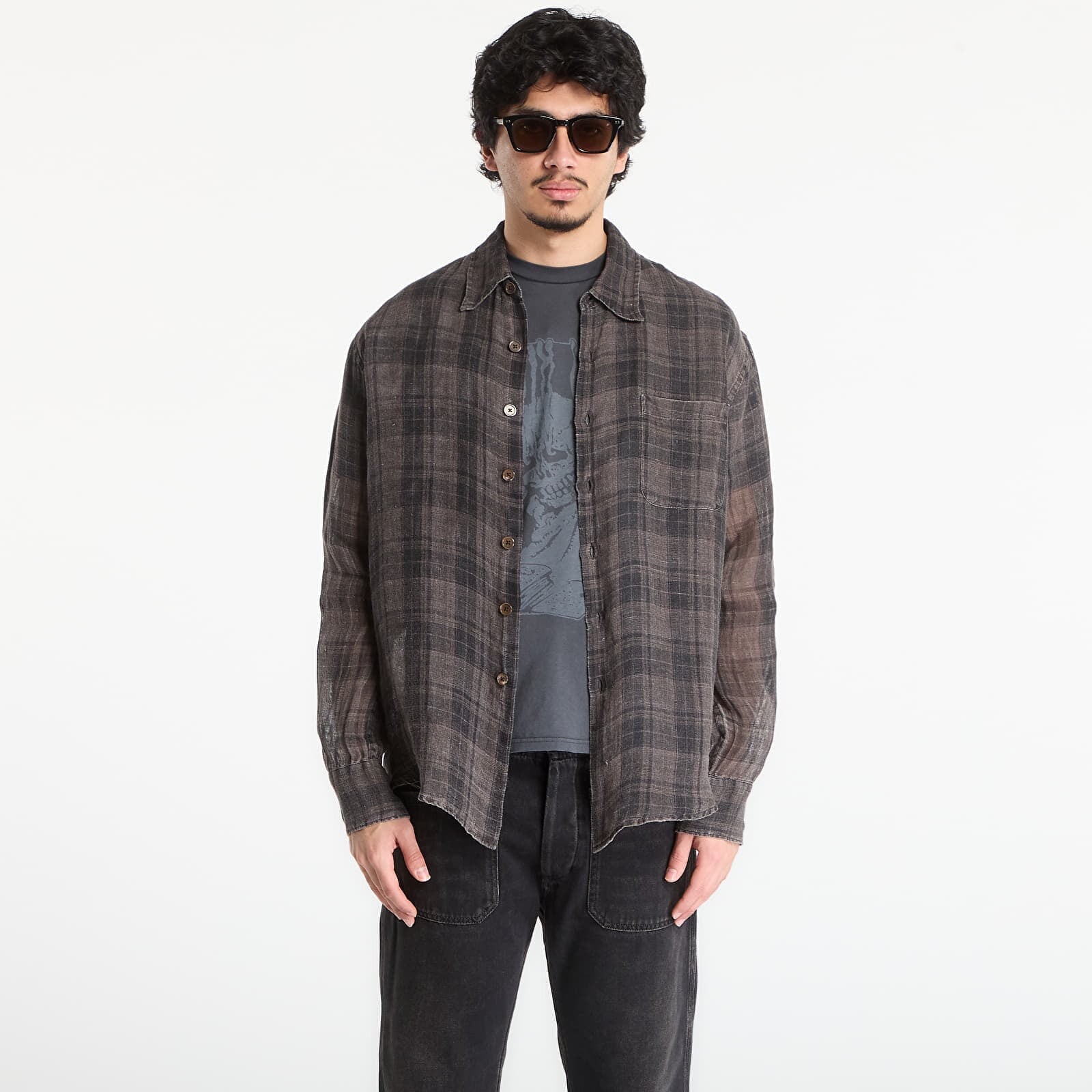 Košeľa OUR LEGACY Above Shirt Penumbra Check Sheercoat Linen 54