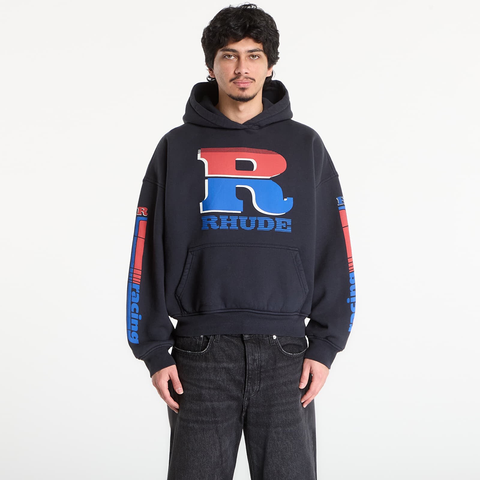 Mikina Rhude Split Petrol Logo Hoodie Vintage Black/ Red/ Blue L