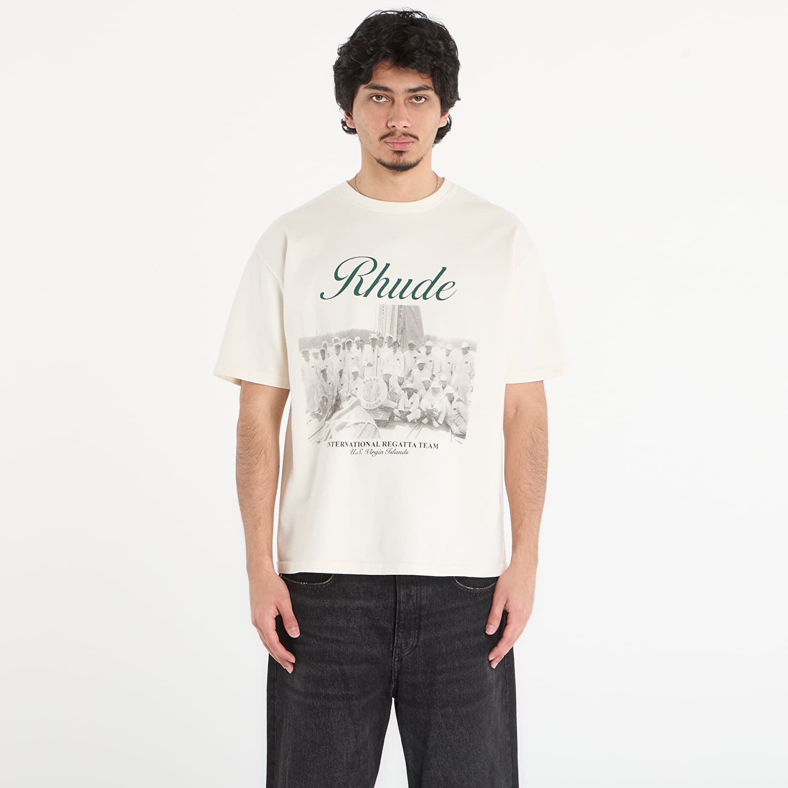 Tričko Rhude Virgin Islands Script Tee Vintage White/ Black/ Green XXL