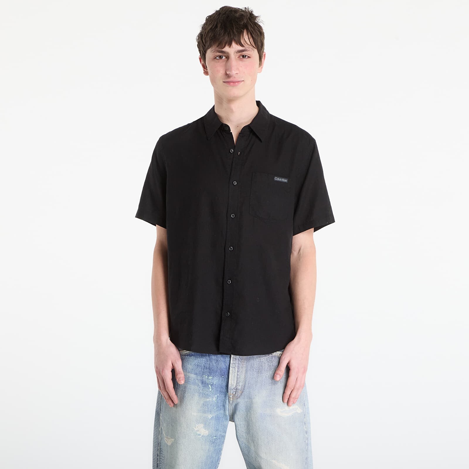 Košeľa Calvin Klein Jeans Ss Solid Causal Line Shirt Black M