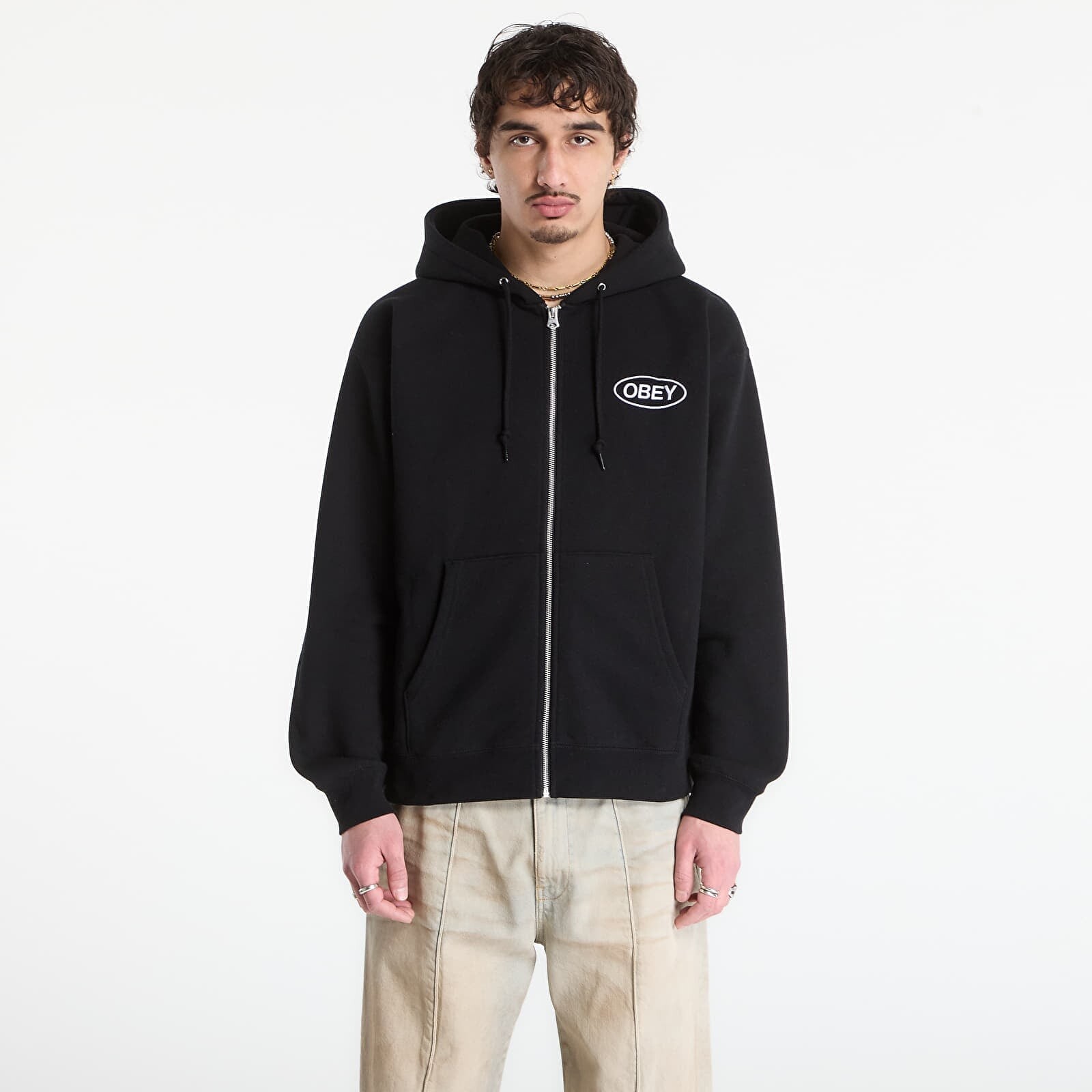 Mikina OBEY Oval Zip Hood Black XL