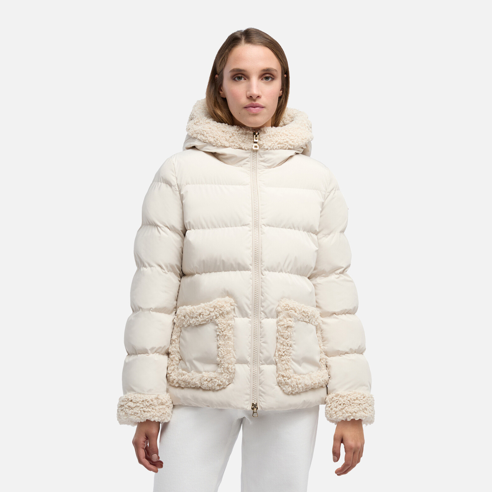Cream Women's Quilted Jacket Geox Vilde - Ladies