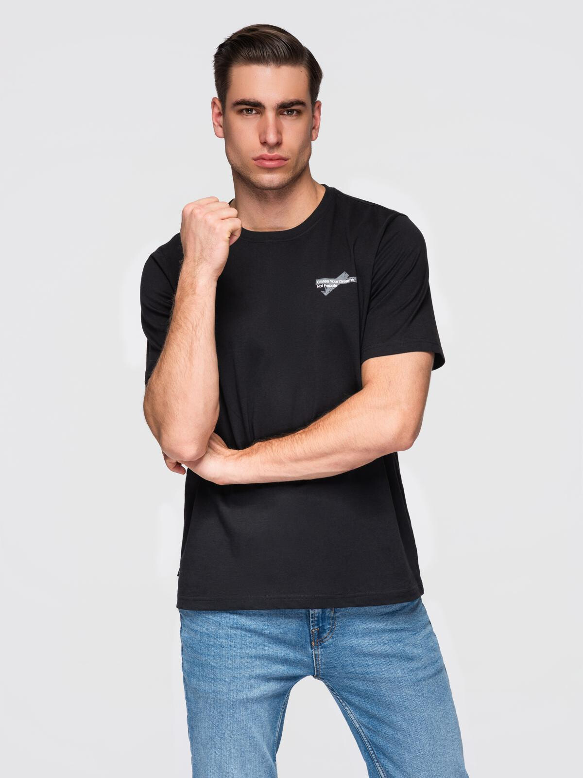Ombre Men's t-shirt with small print on chest - black