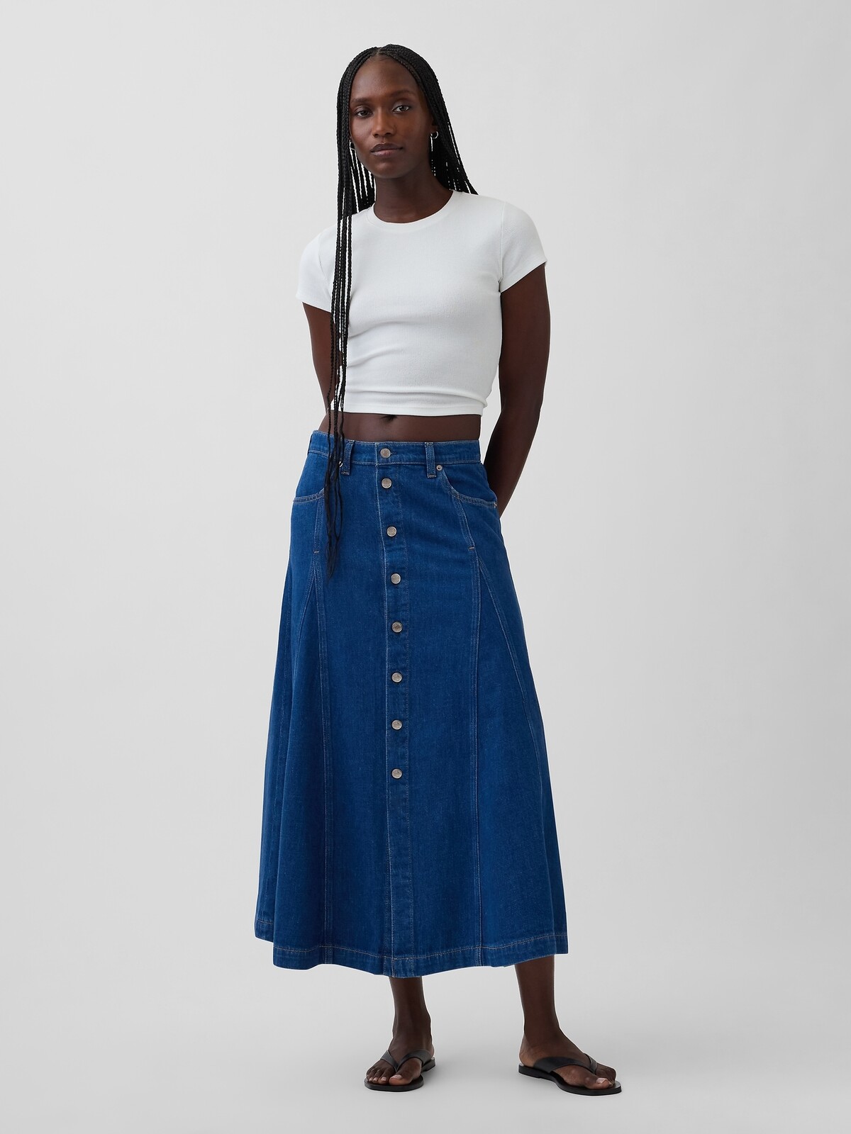GAP Denim Maxi Skirt with Buttons - Ladies