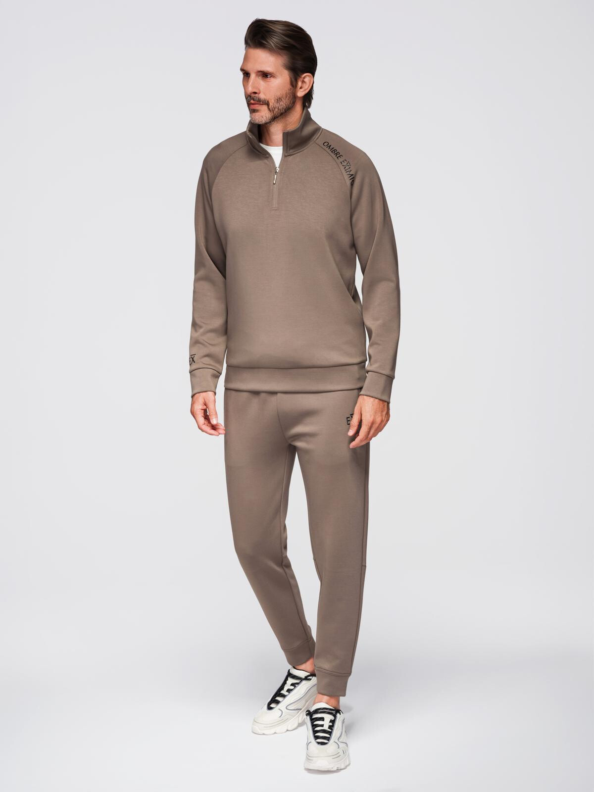 Ombre Men's sweat set sweatshirt with stand-up collar + jogger pants - gray