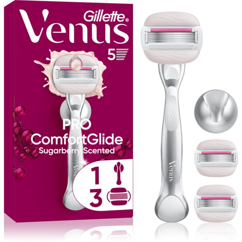 Gillette Venus PRO ComfortGlide Sugarberry dámsky holiaci strojček s držiakom do sprchy + náhradné hlavice 5 ks