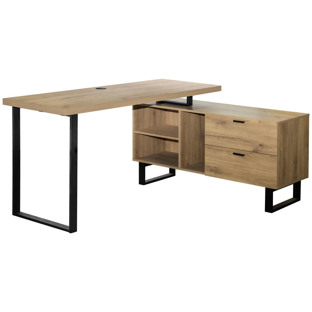 Carryhome ROHOVÝ PÍSACÍ STÔL, čierna, farba duba, 150/120/75 cm