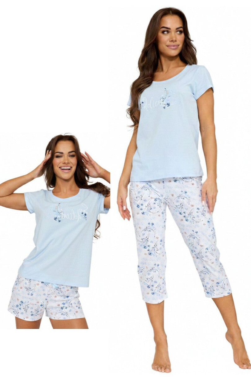 DÁMSKE PYŽAMO KR 466/344 SO DELICATE 3-PACK Modrá M