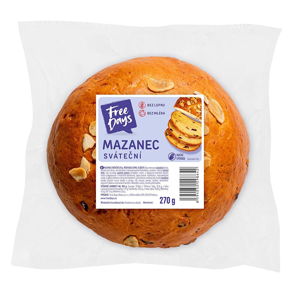 FREE DAYS Sviatočný mazanec bez lepku 280 g
