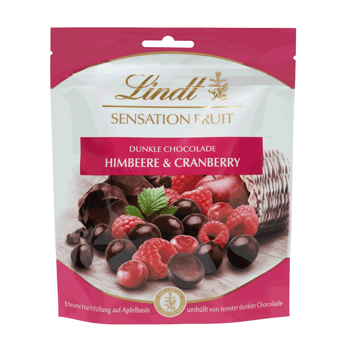 LINDT Sensation Fruit Bonbóny z horkej čokolády plnené ovocnou zložkou malín a brusníc 150 g