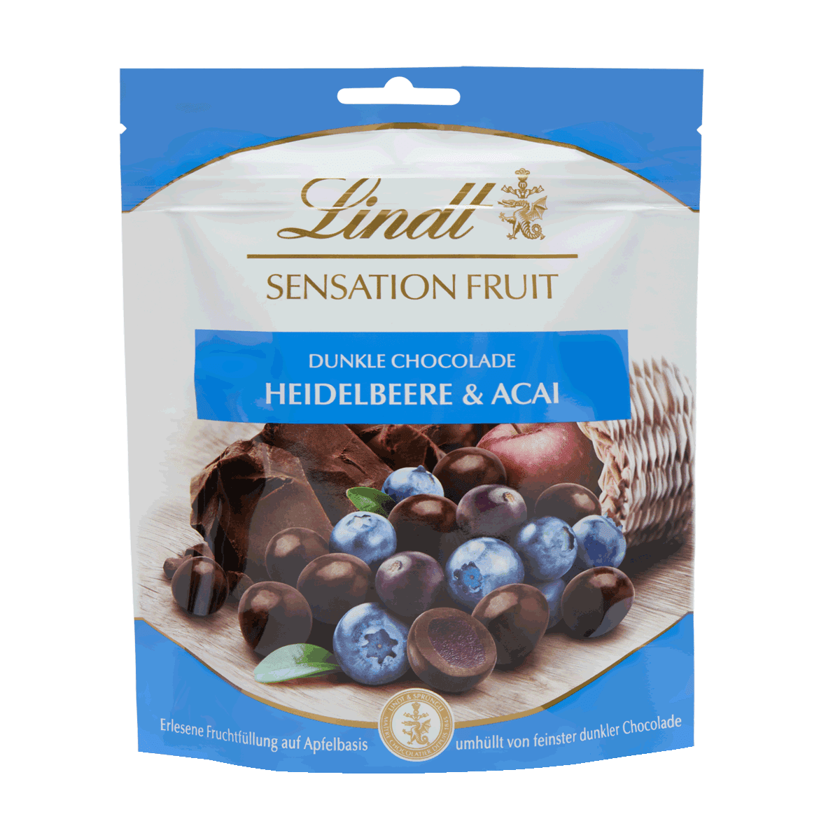 LINDT Sensation Fruit Bonbóny z horkej čokolády plnené ovocnou zložkou čučoriedky a acai 150 g