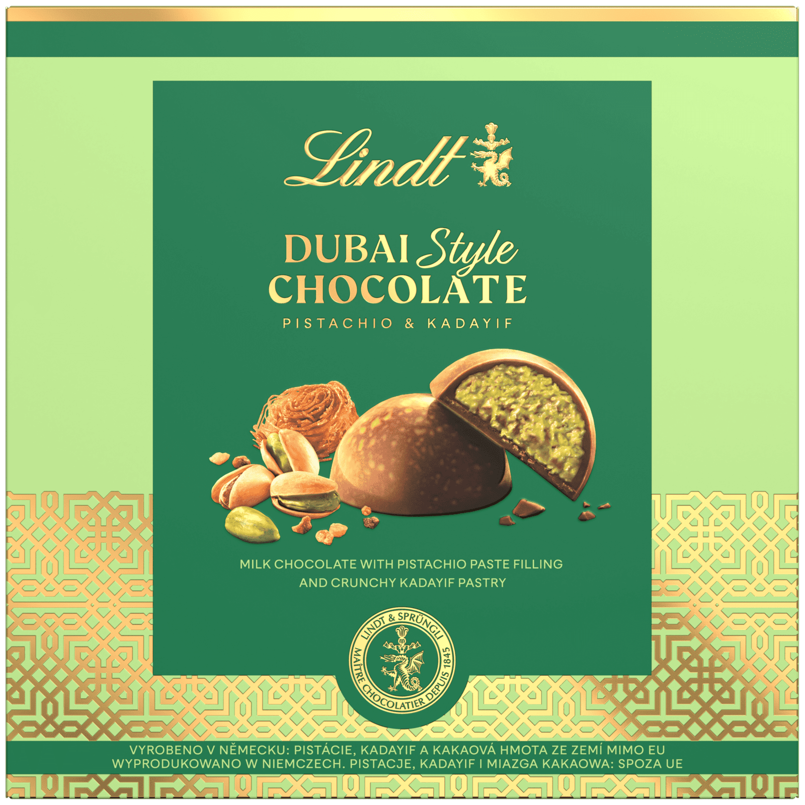 LINDT Dubajské pralinky mléčná čokoláda s pistácii 90 g