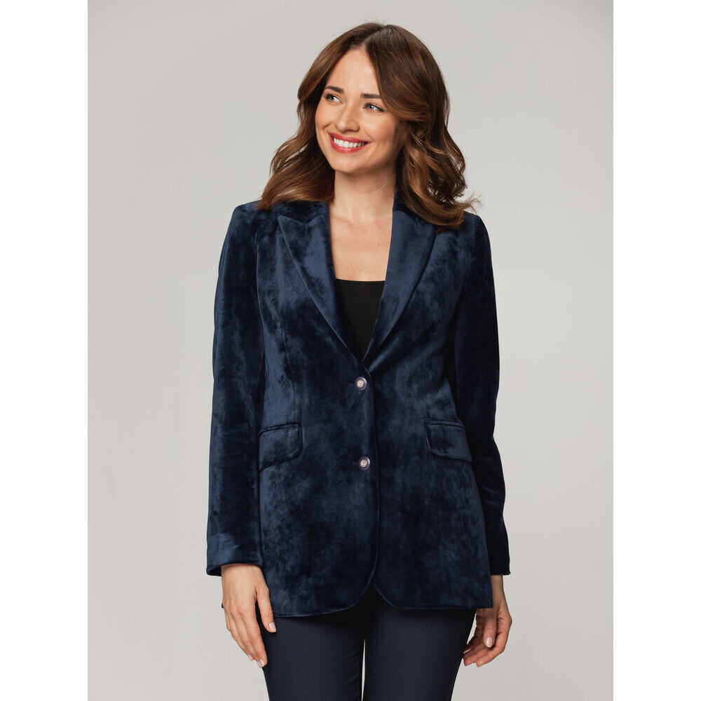 Dámske zamatové sako v tmavomodrej farbe 14854
