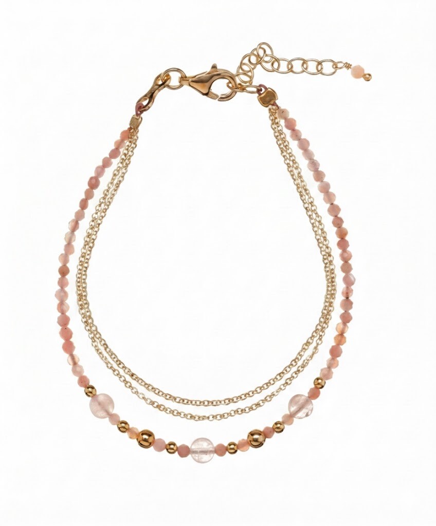 Alisia Trojitý pozlátený náramok s ružovým opálom AL3054.01.046