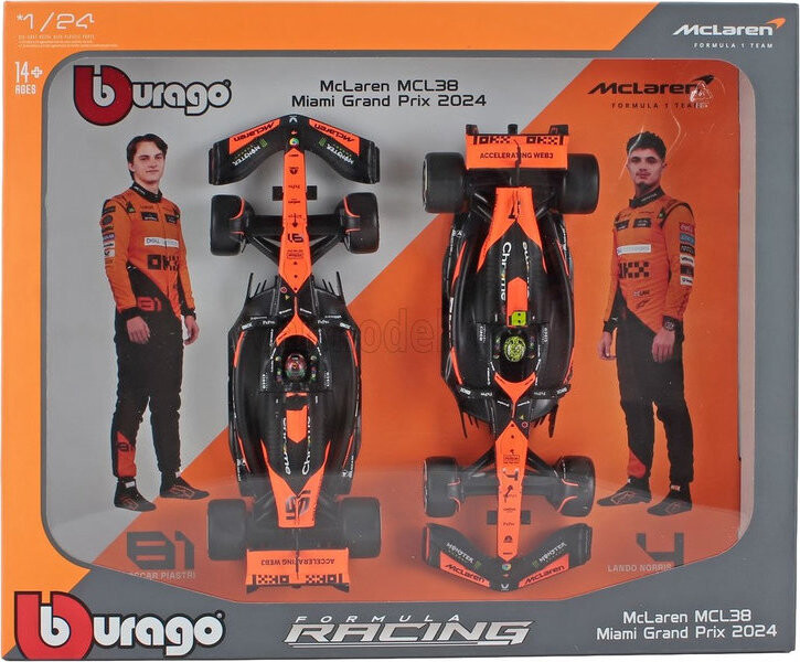 Bburago McLaren F1 Team MCL38 (2024) 1:43 (dárkový set 2 ks)