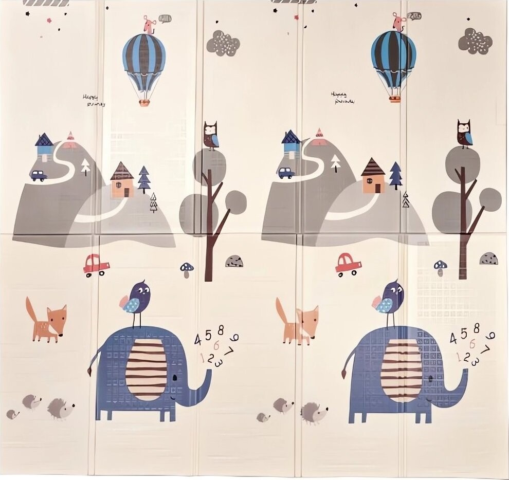 KIK KX4503 Vzdelávacia penová obojstranná podložka SLONY, 180 × 200 cm