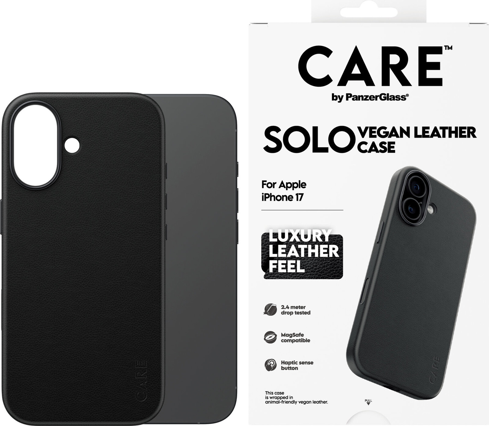 PanzerGlass CARE kryt Apple iPhone 17 SOLO MagSafe černá veganská kůže