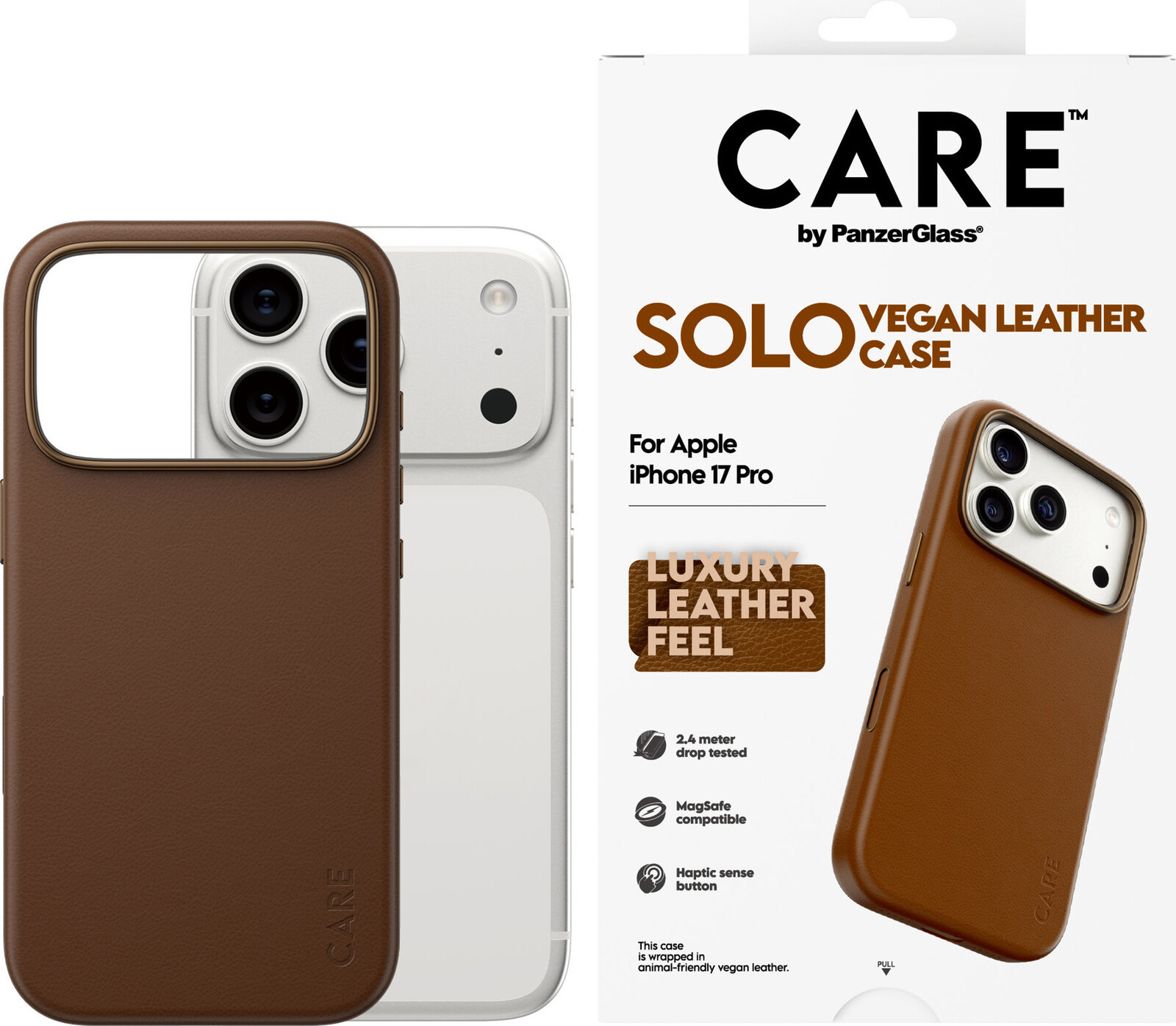 PanzerGlass CARE kryt Apple iPhone 17 Pro SOLO MagSafe hnědá veganská kůže