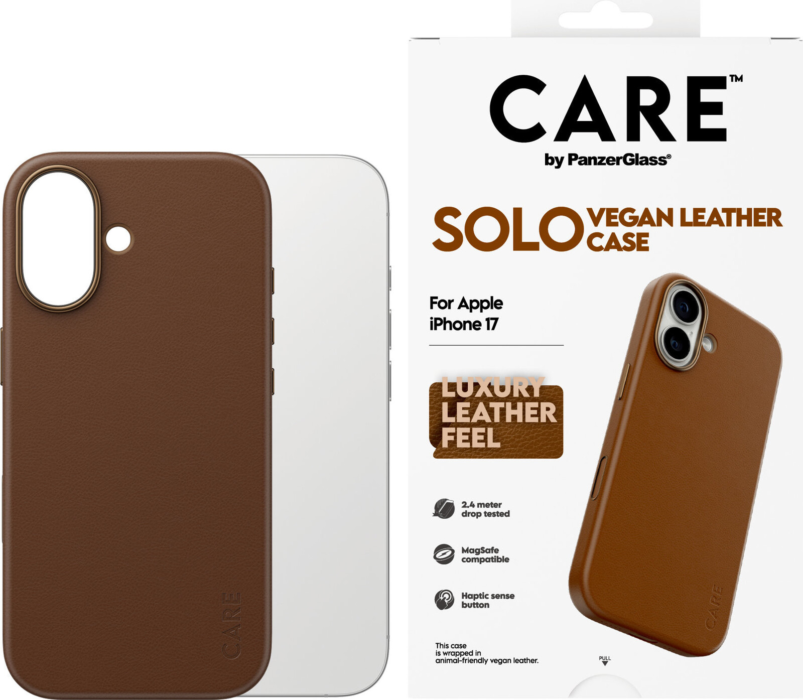 PanzerGlass CARE kryt Apple iPhone 17 SOLO MagSafe hnědá veganská kůže