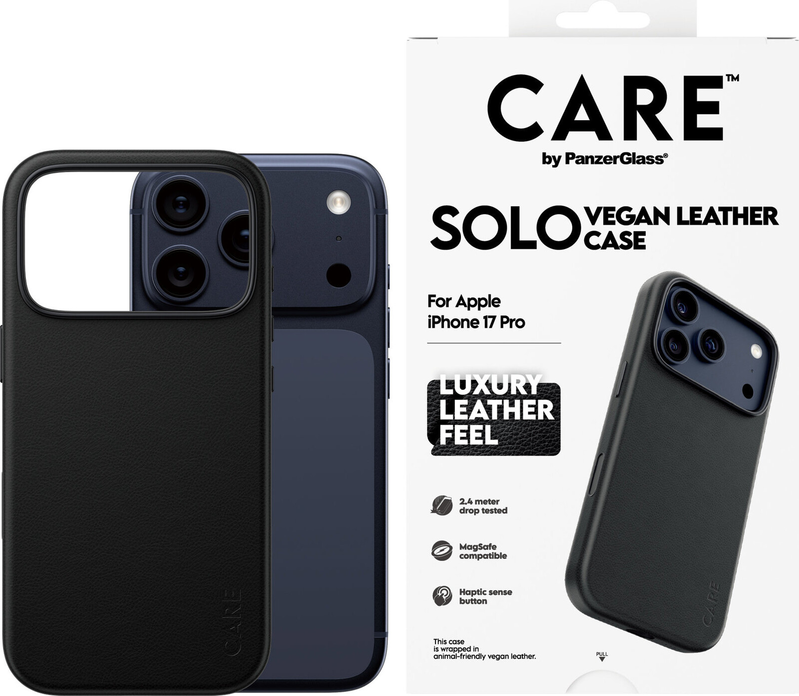 PanzerGlass CARE kryt Apple iPhone 17 Pro SOLO MagSafe černá veganská kůže