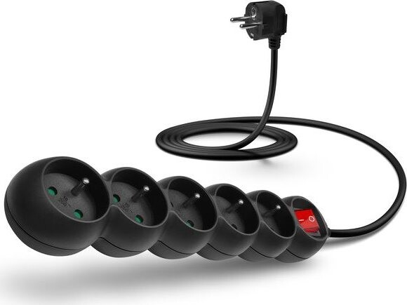 CONNECT IT predlžovací 230 V, 5 zásuviek + vypínač, 2 m, 28 × 5,41 × 3,90 cm, čierny