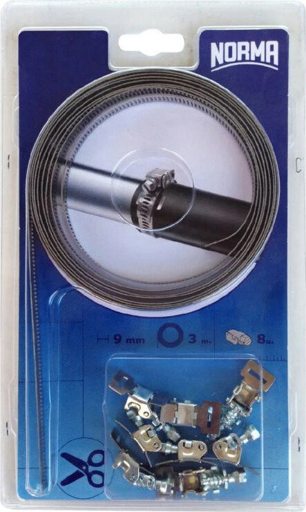 QUICKLOCK nekonečný nerezový pás sada 3 m/9 mm s uzávermi 8 ks NORMAFIX