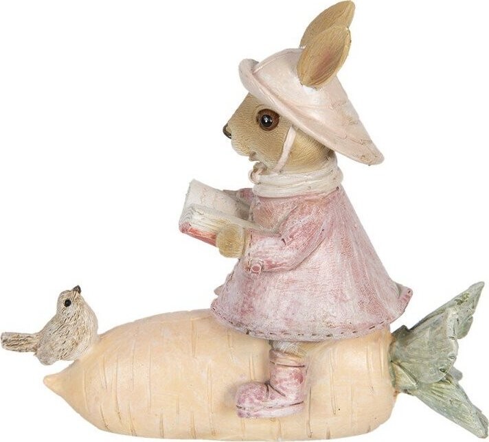 Clayre & Eef Veľkonočná dekorácia – Zajačica na mrkve číta vtáčikovi