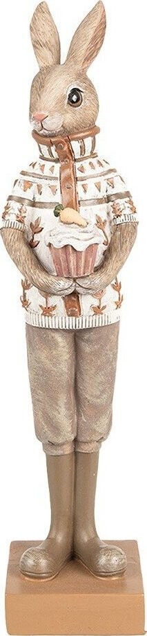 Clayre & Eef Veľkonočná dekorácia – Zajac vo svetríku s tortou, 28 cm