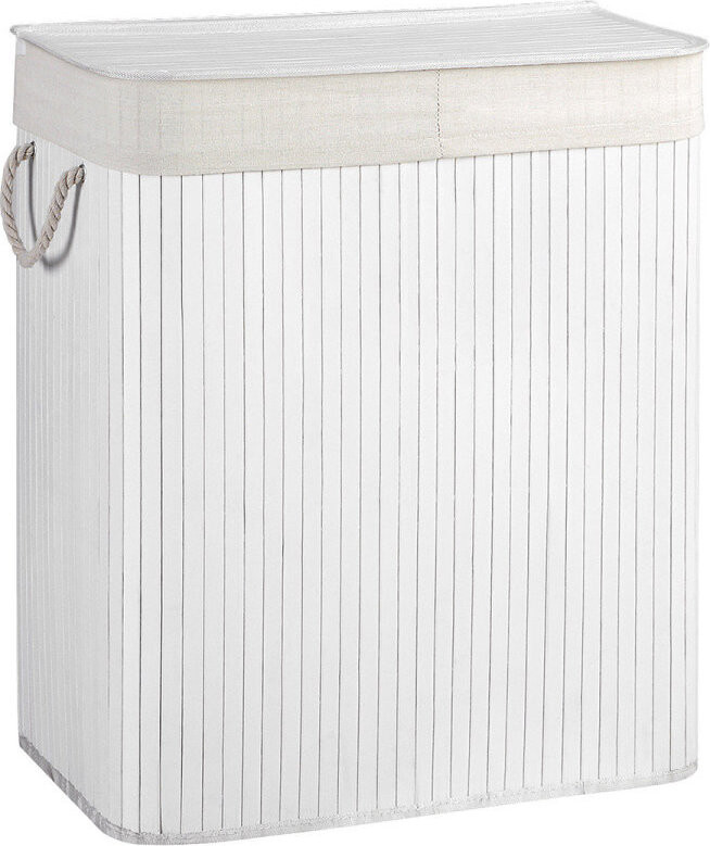 Songmics Kôš na bielizeň bambusový 100 l triediaci 2 priehradky, biely