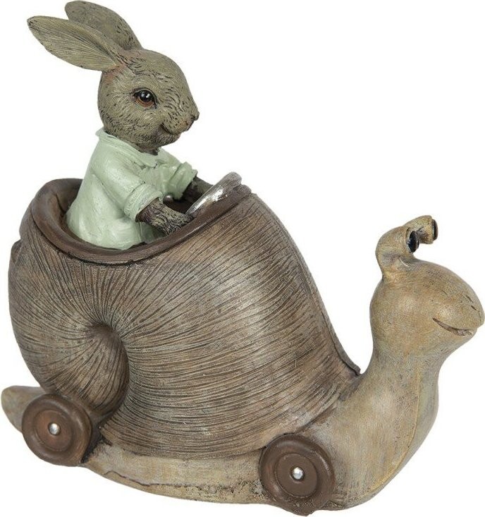 Clayre & Eef Veľkonočná dekorácia – Pokladnička zajačik v slimačom kočiari