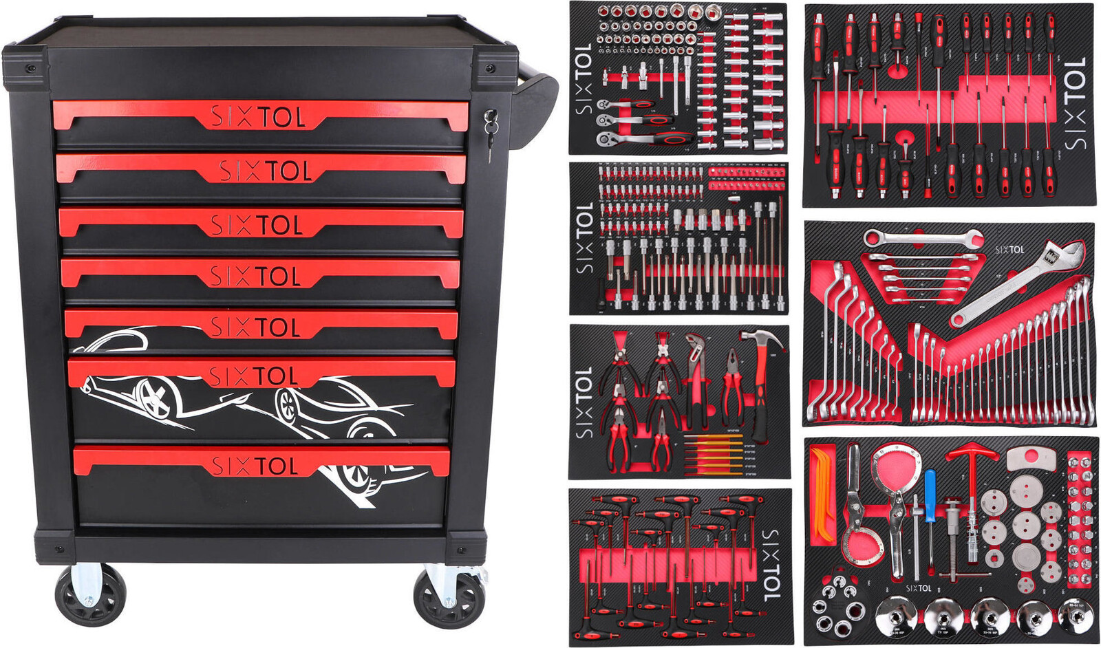 SIXTOL Dielenský vozík na náradie Mechanic Trolley Kevin 326, 7 zásuviek, 326 ks náradia