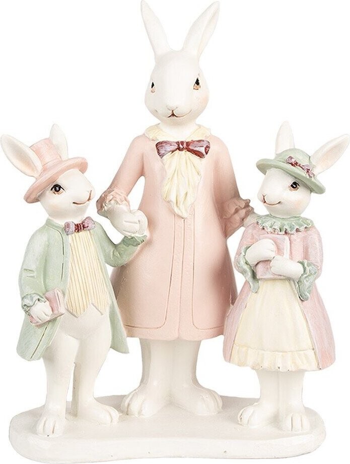 Clayre & Eef Veľkonočná dekorácia – Ružová zajačia mamka so zajačikmi, 16 × 8 × 21 cm