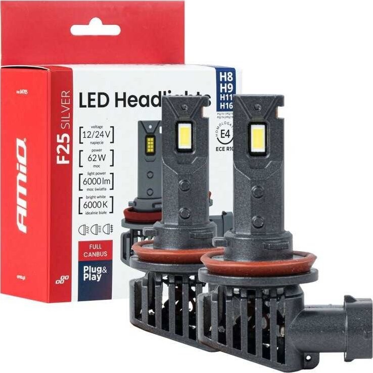 AMIO 2ks žárovka LED H8/H9/H11/H16 12V 3000 lm