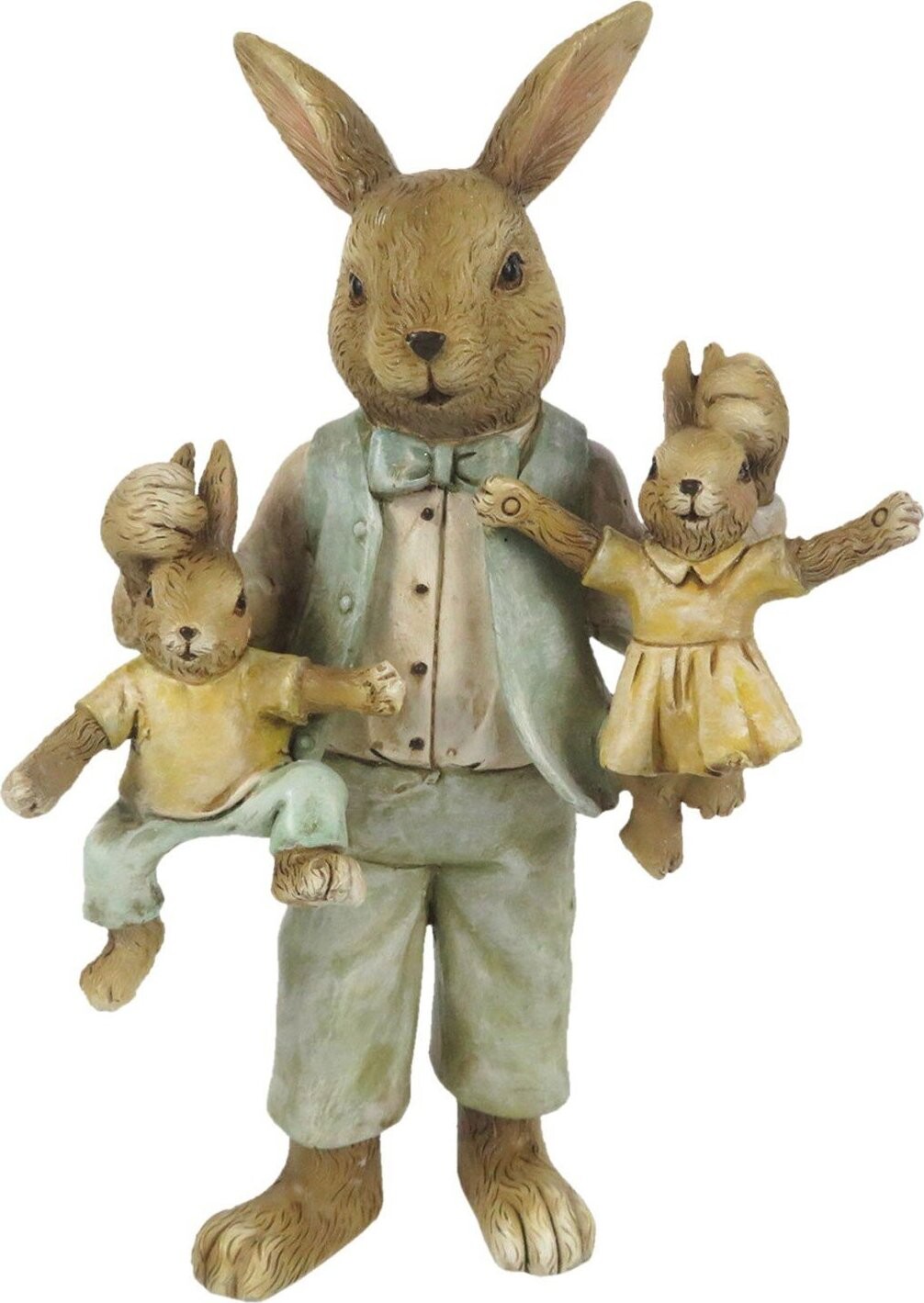 Clayre & Eef Veľkonočná dekorácia – Zajačí otecko so zajačikmi, 19 cm